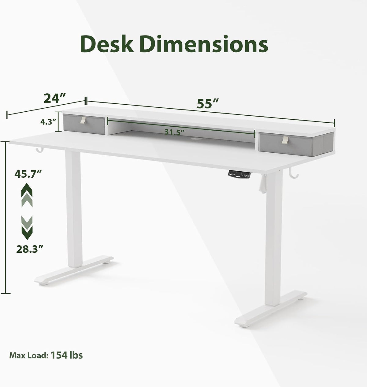 48 * 24 Inch Electric Standing Desk with Shelf & Led, Dark Walnut