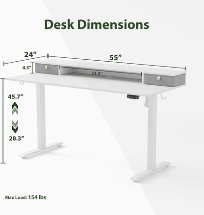 48 * 24 Inch Electric Standing Desk with Shelf & Led, Dark Walnut
