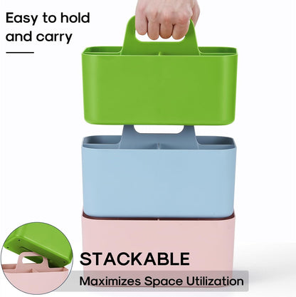 Multiuse Caddy Organizer with Handle, Portable Divided Plastic Tote Bin - Art Craft, Stationary Pen Marker Crayons, Makeup Hair Supplies Storage - Bathroom, Classroom, Dorm, Office, Desk Holder -Black