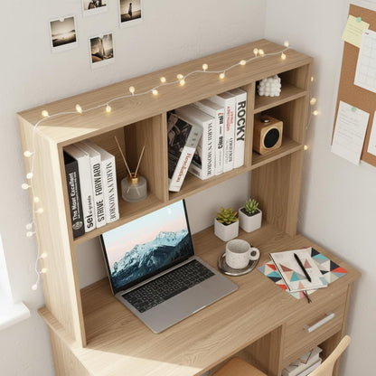 Desktop Bookshelf, Countertop Storage Hutch with 5 Shelves for Computer Desk, Desk 3-Tier Display Rack, Multipurpose Wood Desktop Hutch Storage Organizer for Dorm Office Home