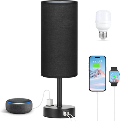 Fenmzee Bedside Table Lamp for Bedroom - Dimmable Touch, USB A+C, AC Outlet