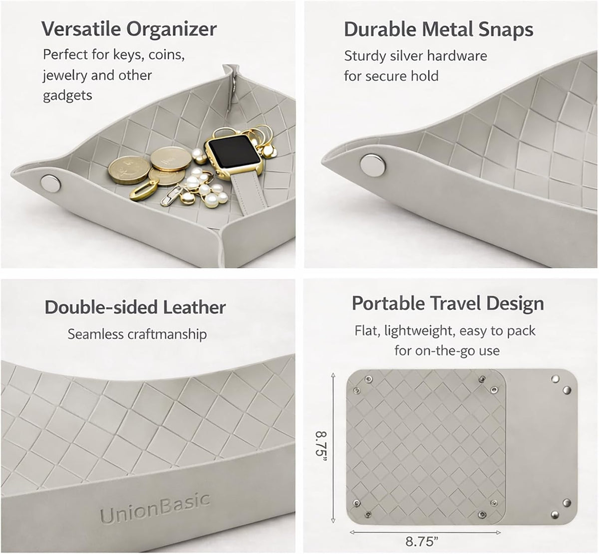 UnionBasic Small Valet Tray, Jewelry Tray for Rings Watches Earrings, Entryway Catchall Caddy for Coins Keys Change, Nightstand Bedside Valet Holder, Trays for Electronic Gadgets, Beige - Colors B