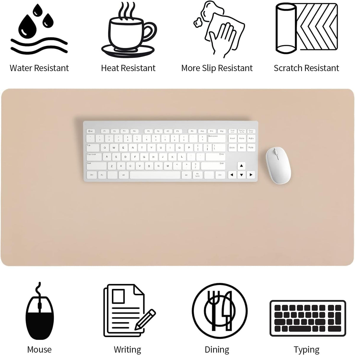 Bloss Leather Desk Pad and Keyboard Wrist Rest, Large Mouse Pad + Keyboard Pad+Mouse Wrist Support, Non-Slip Desk Mat Protector for Office, Home(31.5×15.7 Inches,Beige) - Colors A