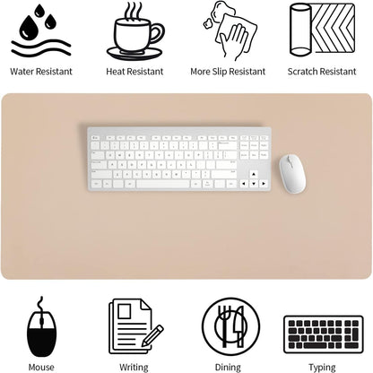 Bloss Leather Desk Pad and Keyboard Wrist Rest, Large Mouse Pad + Keyboard Pad+Mouse Wrist Support, Non-Slip Desk Mat Protector for Office, Home(31.5×15.7 Inches,Beige) - Colors A