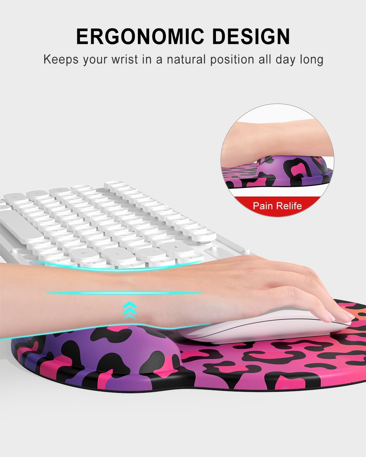 Ergonomic Mouse Pad with Wrist Rest, Comfortable Silicone Non-Slip Computer Pain Relief Gel Mouse Mat with Wrist Support for Gaming, Work, Office, Women & Men, Cute Pattern, Beige