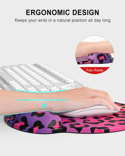 Ergonomic Mouse Pad with Wrist Rest, Comfortable Silicone Non-Slip Computer Pain Relief Gel Mouse Mat with Wrist Support for Gaming, Work, Office, Women & Men, Cute Pattern, Beige