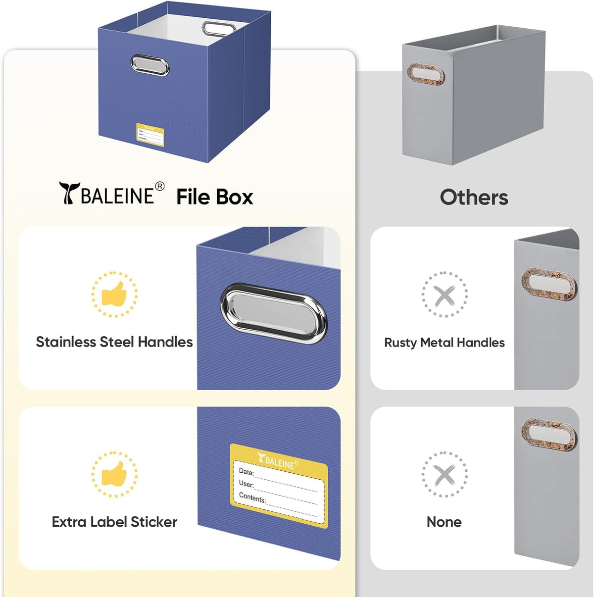 BALEINE File Organizer Box, Cardboard File Folder Organizer with Handle for Letter Size, Portable Collapsible Hanging Filing Box for Home Office Document Storage (2 Pack, Black)