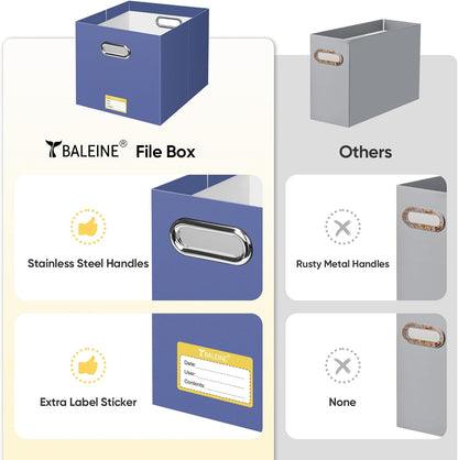 BALEINE File Organizer Box, Cardboard File Folder Organizer with Handle for Letter Size, Portable Collapsible Hanging Filing Box for Home Office Document Storage (2 Pack, Black)