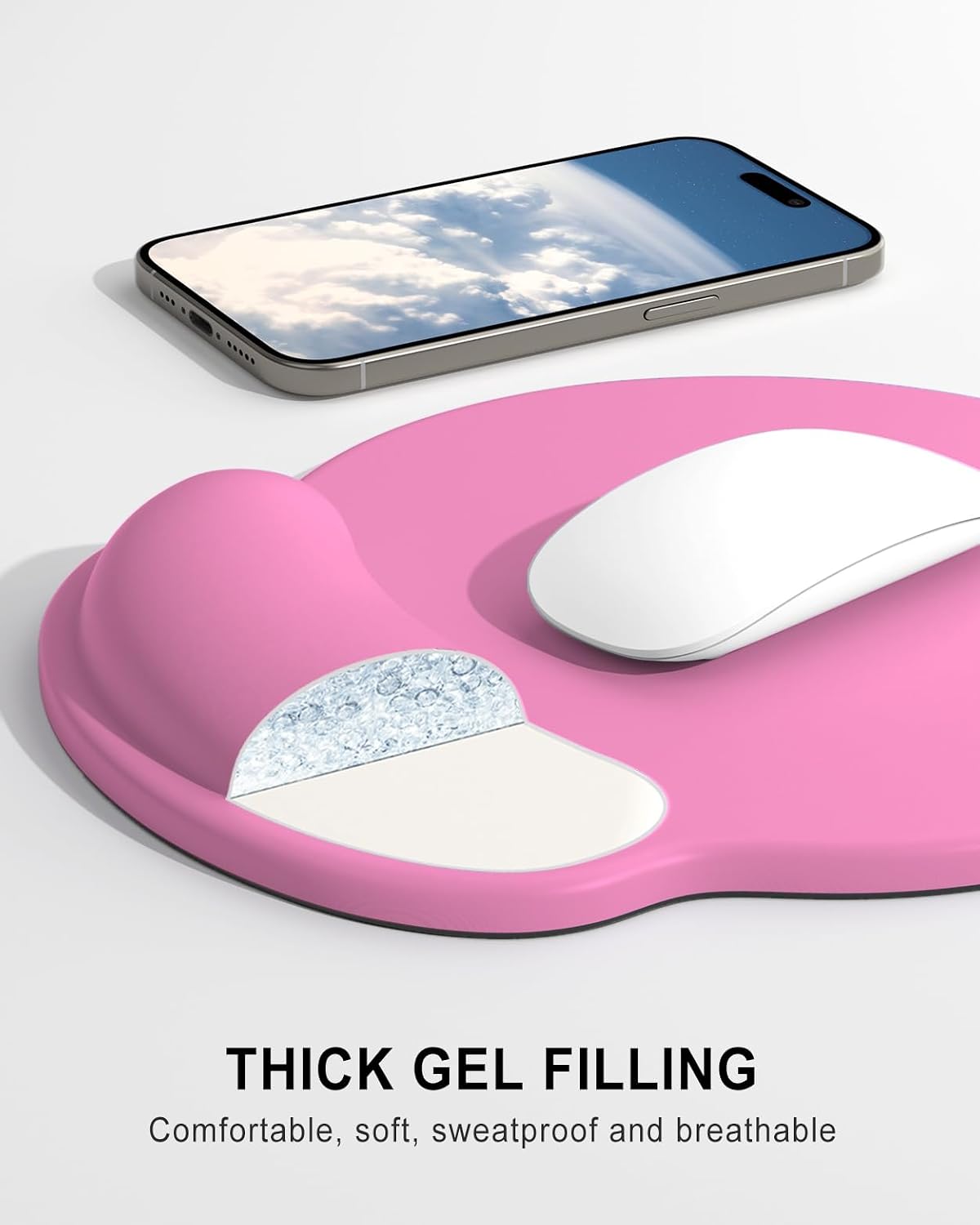 Ergonomic Mouse Pad with Wrist Rest, Comfortable Silicone Non-Slip Computer Pain Relief Gel Mouse Mat with Wrist Support for Gaming, Work, Office, Women & Men, Cute Pattern, Beige