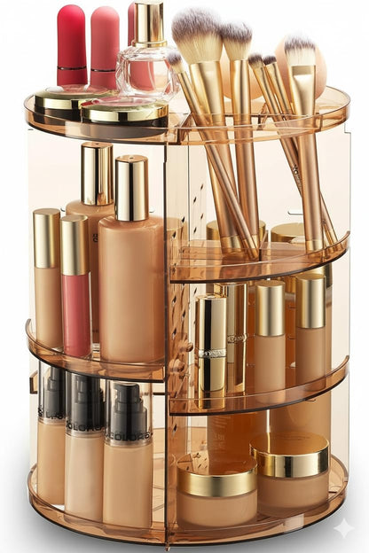 Masirs 360 Rotating Makeup Organizer Countertop - Adjustable Shelf Height - The Perfect Round Spinning Cosmetic Organizer for Bedroom Dresser or Vanity Countertop Storage (Clear)