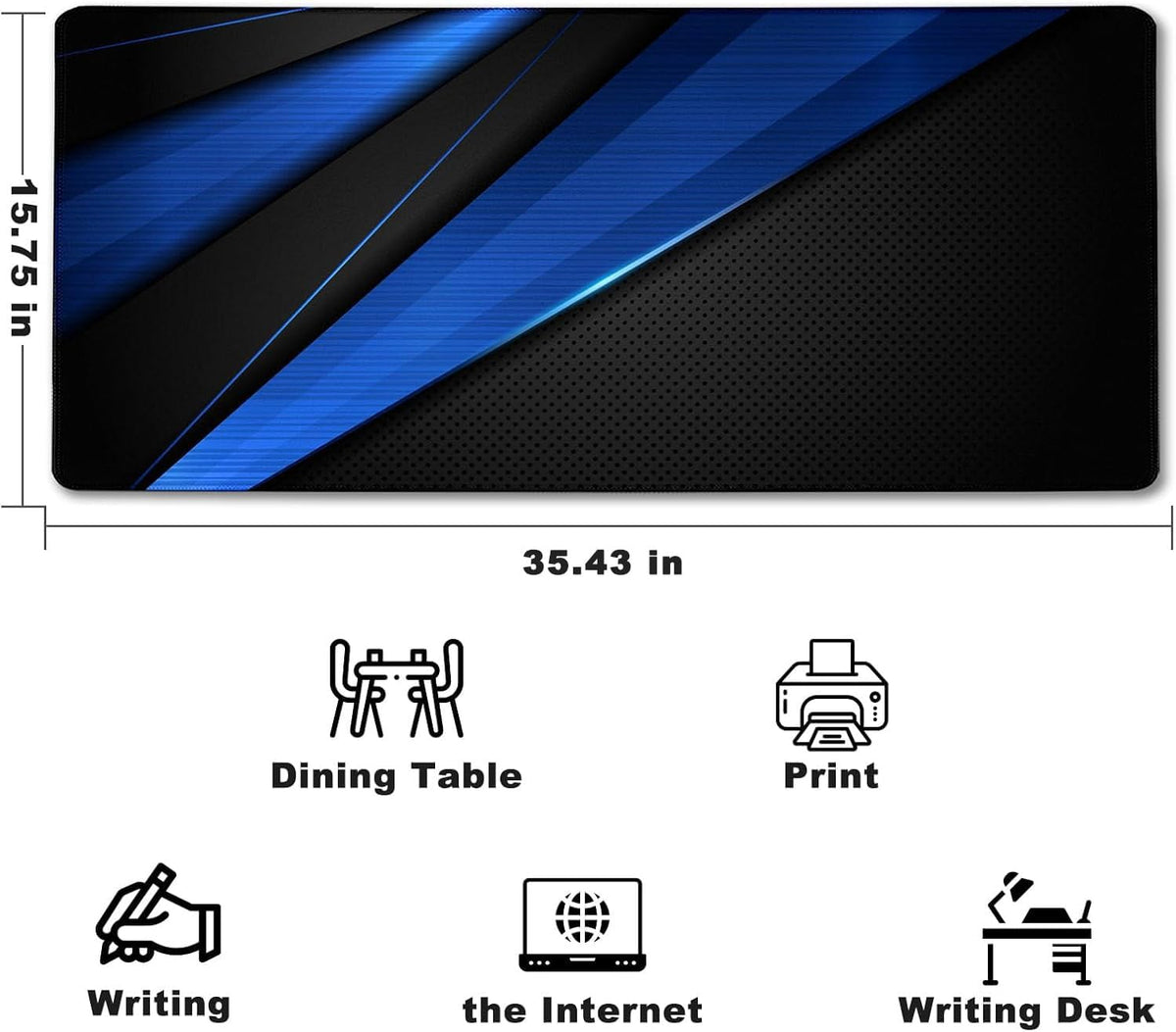 31.5" x 15.7" Waterproof Fabric Desk Pad, Rubber Anti-Slip Base, Stitched Edges No Curling, Fits Laptop Keyboard and Mouse, Smooth Office Mat Large Mouse Pad for Work Game, Black