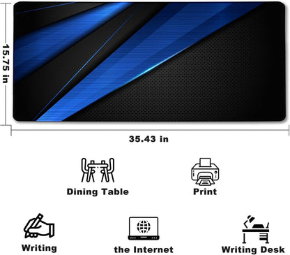 31.5" x 15.7" Waterproof Fabric Desk Pad, Rubber Anti-Slip Base, Stitched Edges No Curling, Fits Laptop Keyboard and Mouse, Smooth Office Mat Large Mouse Pad for Work Game, Black