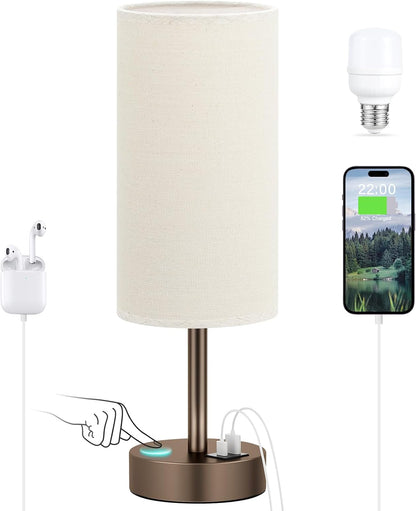 Dicoool Bedside Table Lamp for Bedroom - 3-Way Dimmable Touch Lamp, USB A+C