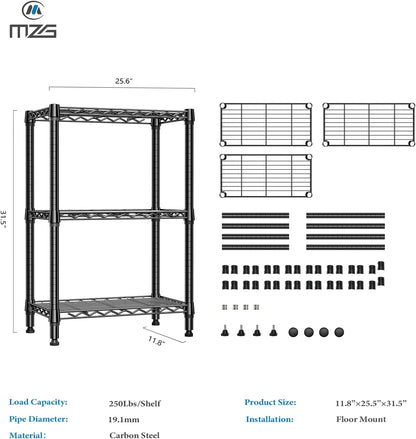 M MZG 450 lbs Steel Storage Shelving 3-Tier Utility Shelving Unit Steel Organizer Wire Rack for Home,Kitchen,Office (11.8" D x 17.7" W x 26.3" H) - Colors A