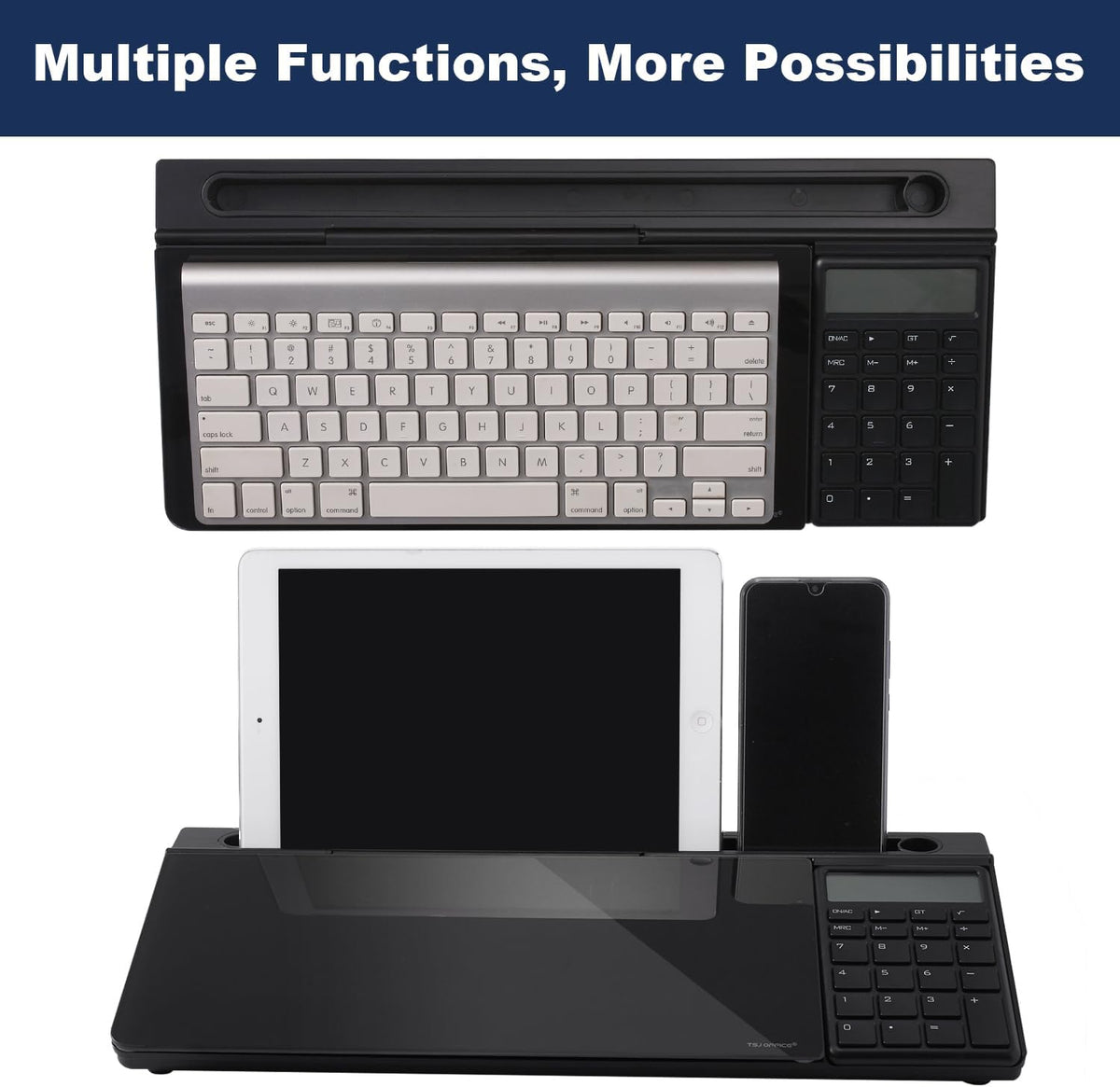 TSJ OFFICE Desktop Whiteboard Dry-Erase-Board - Computer Keyboard Stand White Board Surface Pad with Drawer, Desk Organizers with Accessories for Office, Home, School Supplies - Black