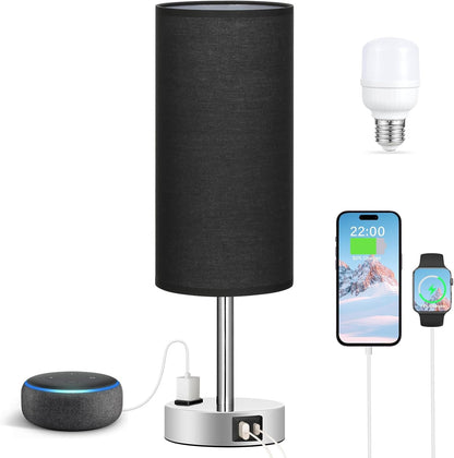 Fenmzee Bedside Table Lamp for Bedroom - Dimmable Touch, USB A+C, AC Outlet