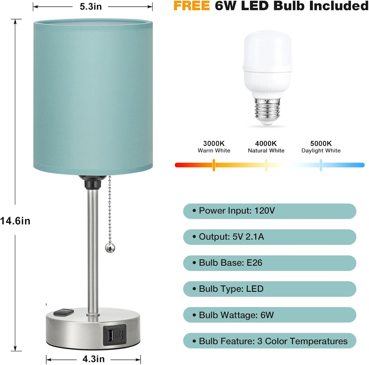 Dicoool Bedside Table Lamp for Bedroom - Small Desk Lamp with USB Ports