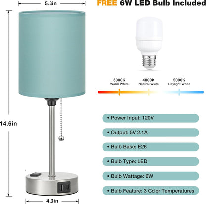 Dicoool Bedside Table Lamp for Bedroom - Small Desk Lamp with USB Ports