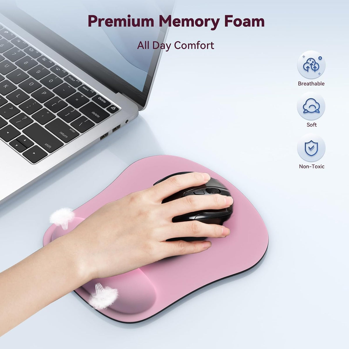 TECKNET Mouse Pad with Wrist Support, Ergonomic Gaming Mouse Pad Pain Relief, Portable Comfortable Mousepad for Computer, Laptop, Office, Home Non-Slip Base, Waterproof Surface - Black