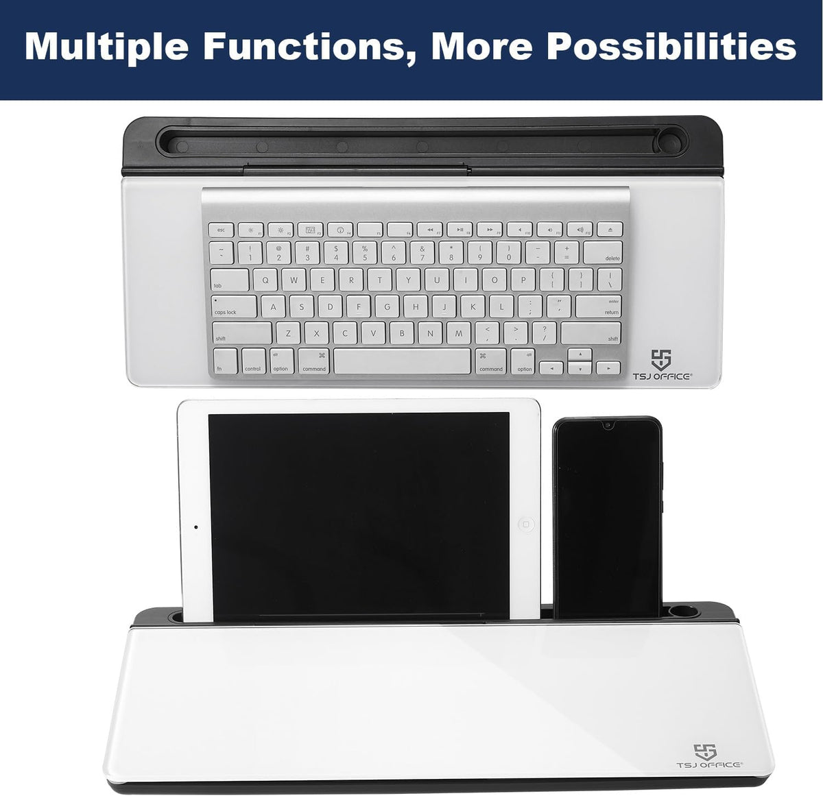 TSJ OFFICE Desktop Whiteboard Dry-Erase-Board - Computer Keyboard Stand White Board Surface Pad with Drawer, Desk Organizers with Accessories for Office, Home, School Supplies - Black
