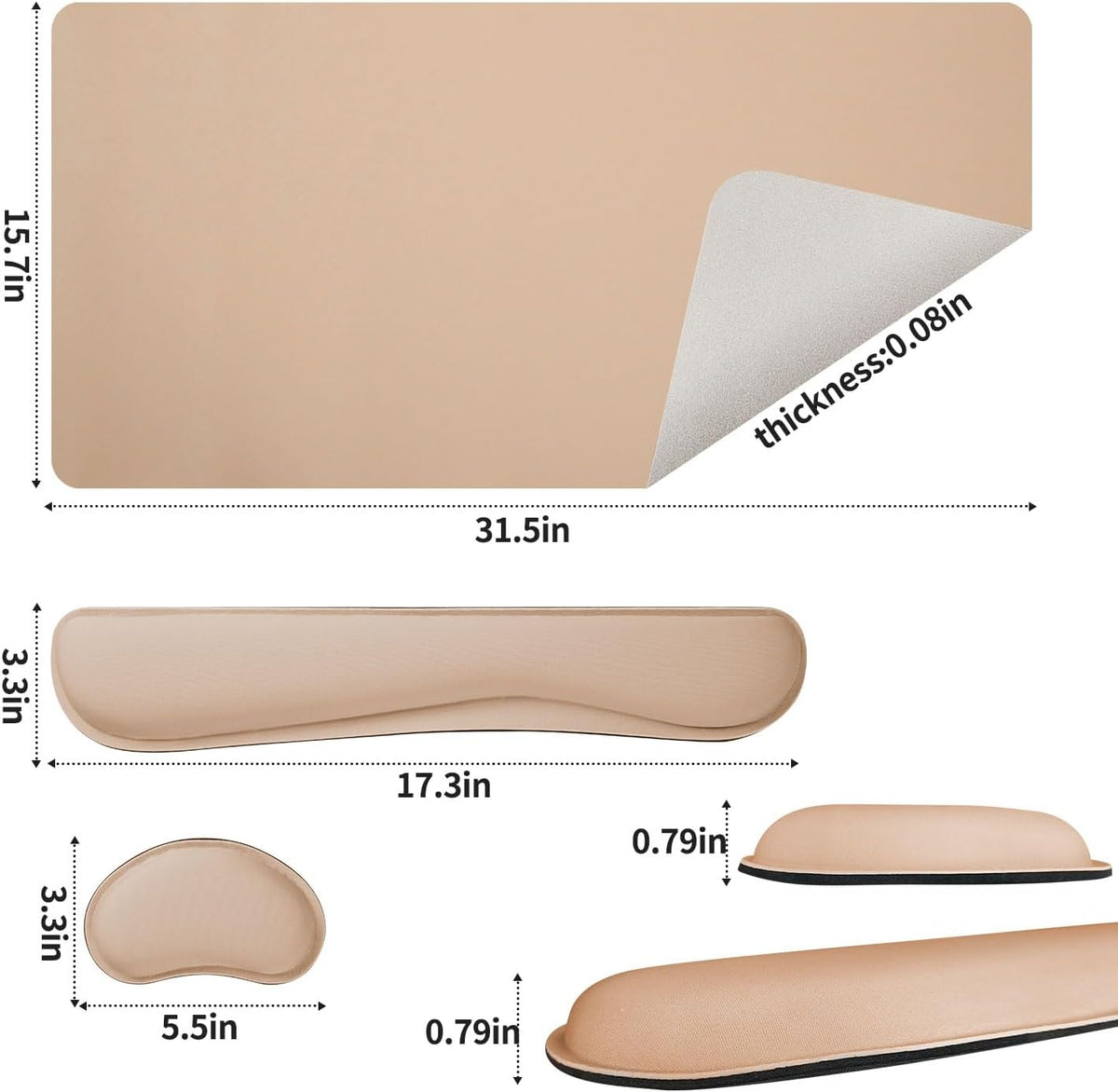 Bloss Leather Desk Pad and Keyboard Wrist Rest, Large Mouse Pad + Keyboard Pad+Mouse Wrist Support, Non-Slip Desk Mat Protector for Office, Home(31.5×15.7 Inches,Beige) - Colors B