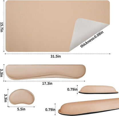 Bloss Leather Desk Pad and Keyboard Wrist Rest, Large Mouse Pad + Keyboard Pad+Mouse Wrist Support, Non-Slip Desk Mat Protector for Office, Home(31.5×15.7 Inches,Beige) - Colors B