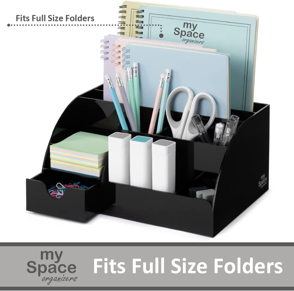 My Space Organizers Clear Acrylic Desk Oganizer, 9 Compartments, Office Supplies and Desk Accessories Organizer, Home Decor Desktop Organizer (Clear)