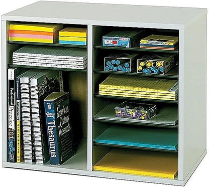 Safco 9422GR Wood Adjustable Literature & Paper Organizer, 16 Adjustable Compratment, Stackable Durable Construction, Home, Office, Mailroom, Classroom Mailbox , Gray