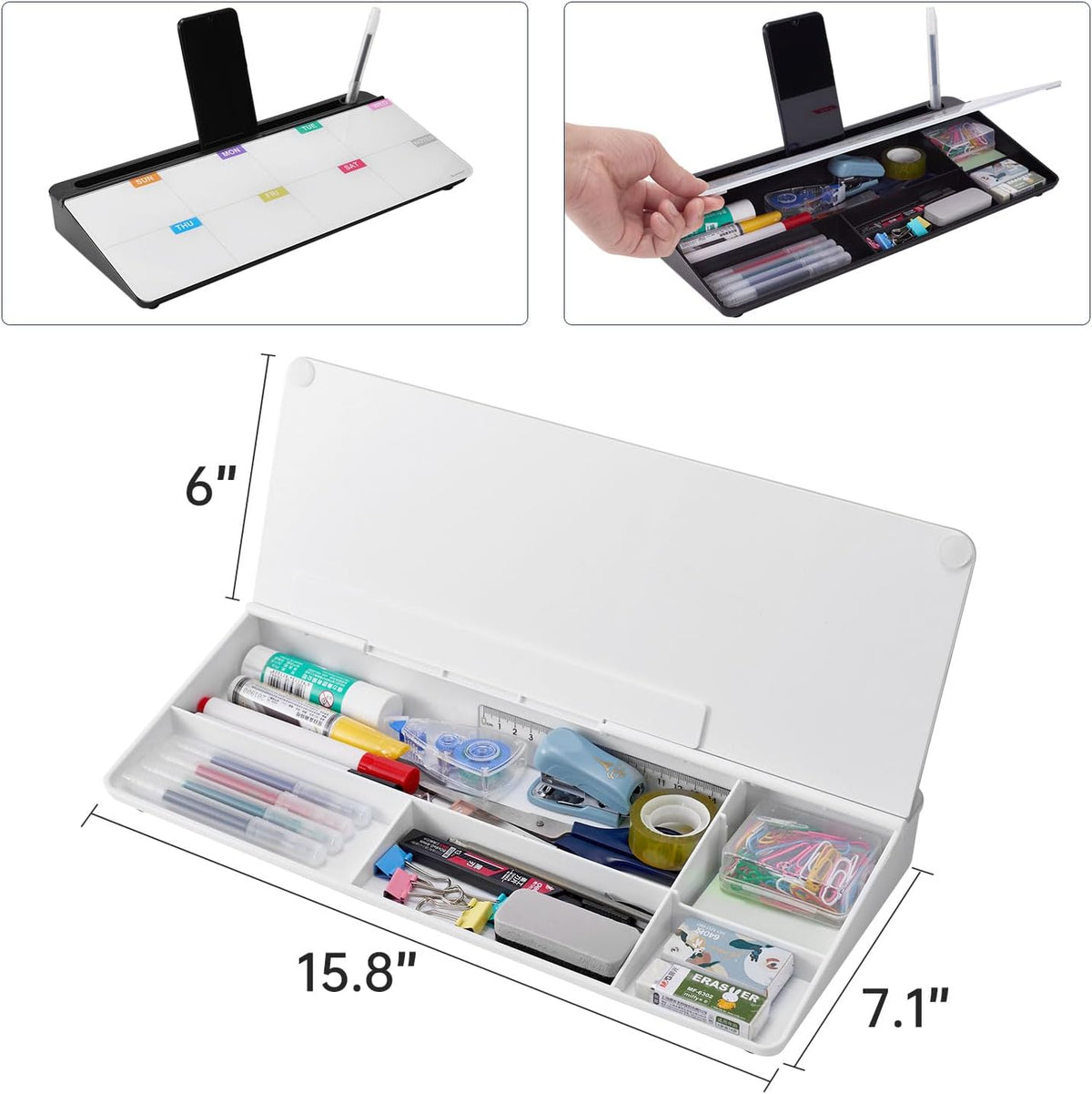 TSJ OFFICE Desktop Whiteboard Dry-Erase-Board - Computer Keyboard Stand White Board Surface Pad with Drawer, Desk Organizers with Accessories for Office, Home, School Supplies - Black