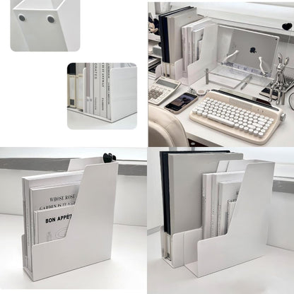 Clear Vertical File Holder, 2 pack, for Home Office | Clear plastic Magazine Organizer, 2-pack. Multi-purpose document organizer for home office, school. Space-saving storage.