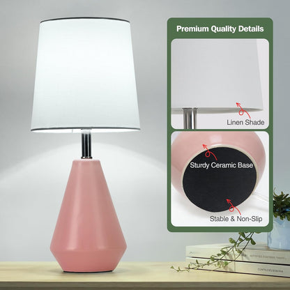 Small Bedside Table Lamp for Bedroom - Reading Desk Lamp with 3 Color Temperatures，15.5" Nightstand Ceramic Lamp with Fabric Shade for Kids Room,Living Room,Dorm,Home Office (Green)