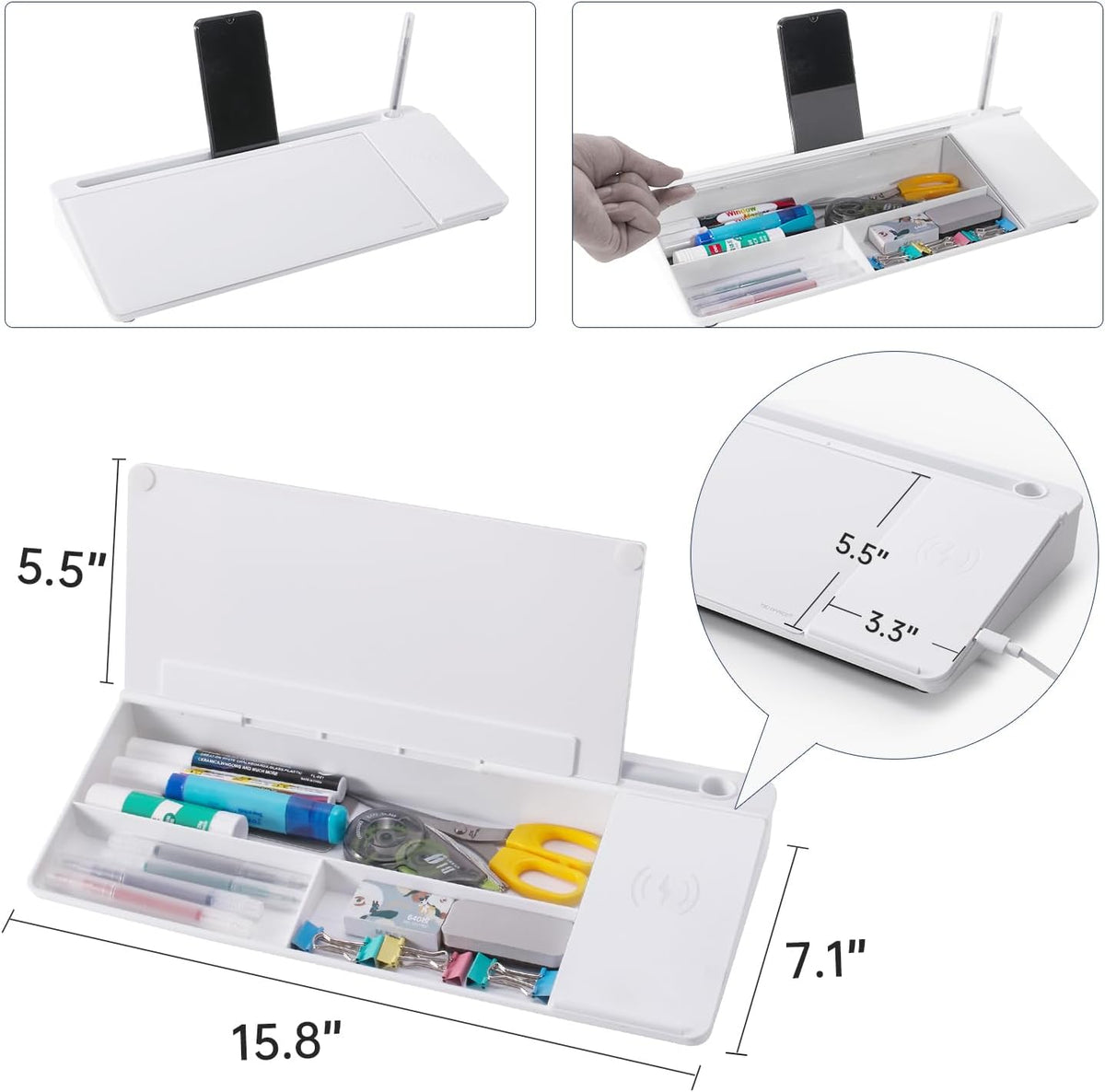 TSJ OFFICE Desktop Whiteboard Dry-Erase-Board - Computer Keyboard Stand White Board Surface Pad with Drawer, Desk Organizers with Accessories for Office, Home, School Supplies - Black