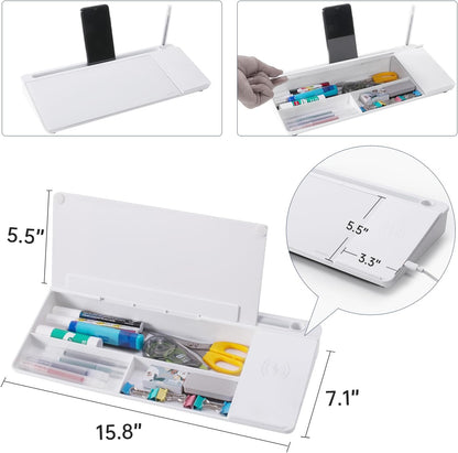 TSJ OFFICE Desktop Whiteboard Dry-Erase-Board - Computer Keyboard Stand White Board Surface Pad with Drawer, Desk Organizers with Accessories for Office, Home, School Supplies - Black
