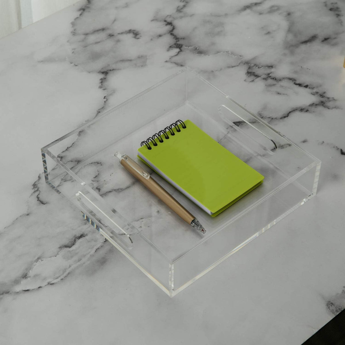 KEVLANG Glossy White Sturdy Acrylic Serving Tray with Handles-12x20 Inch-Serving Coffee Appetizer Breakfast-Kitchen Countertop Makeup Drawer Organizer-Vanity Table Ottoman Decorative Tray