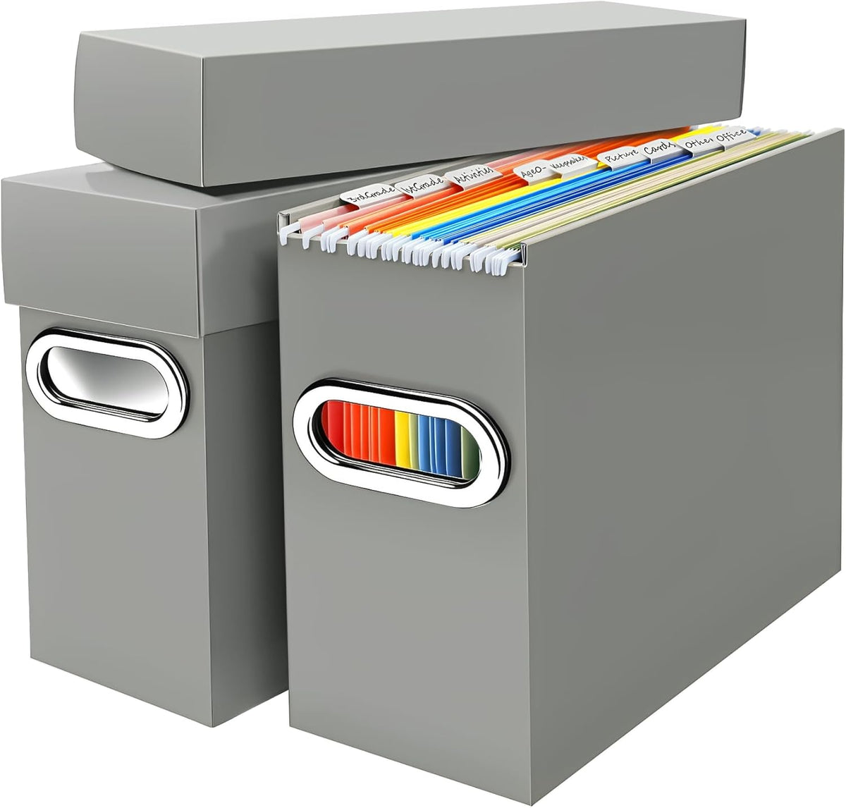 File Organizer Box with Lid & Handle, Thickened Cardboard Hanging File Folder Storage Boxes for Letter Size, Portable Filing Organizer for Office, Home, Classroom, Black