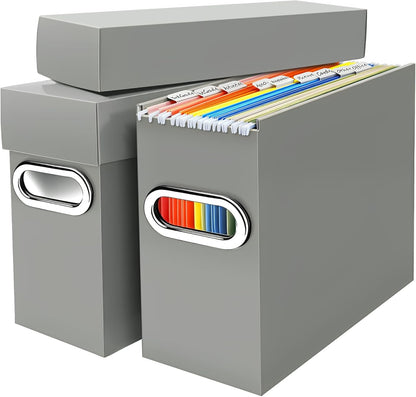 File Organizer Box with Lid & Handle, Thickened Cardboard Hanging File Folder Storage Boxes for Letter Size, Portable Filing Organizer for Office, Home, Classroom, Black