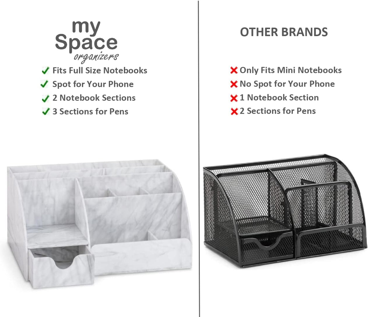 My Space Organizers Clear Acrylic Desk Oganizer, 9 Compartments, Office Supplies and Desk Accessories Organizer, Home Decor Desktop Organizer (Clear)