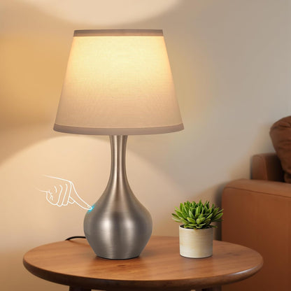 Seealle Touch Table Lamp for Bedroom, 3-Way Dimmable Small Bedside Lamps for Night Stands with Wires, Wood-Paint Desk Lamp for Kids Room, Office, Living Room, End Table(LED Bulb Included)