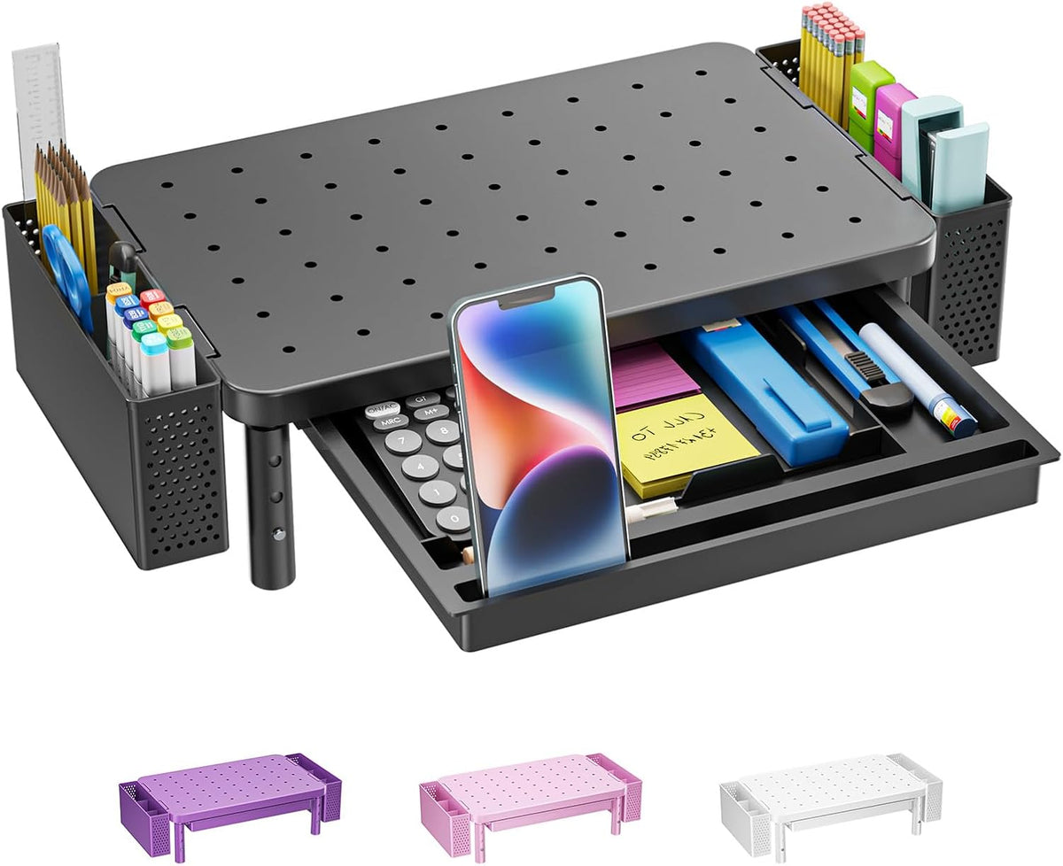 WALI Monitor Stand Riser with Drawer, Desk Organizers and Accessories for Computer, Printer, Laptop Stand for Home Office Supplies, (PTT005-B), 1 Pack, Black