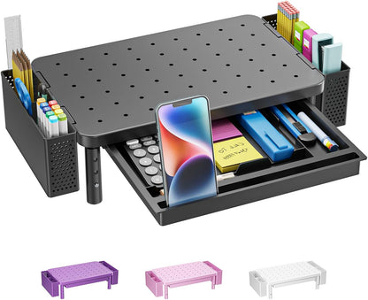 WALI Monitor Stand Riser with Drawer, Desk Organizers and Accessories for Computer, Printer, Laptop Stand for Home Office Supplies, (PTT005-B), 1 Pack, Black