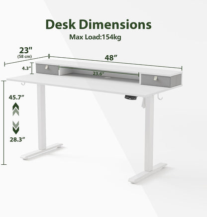 48 * 24 Inch Electric Standing Desk with Shelf & Led, Dark Walnut