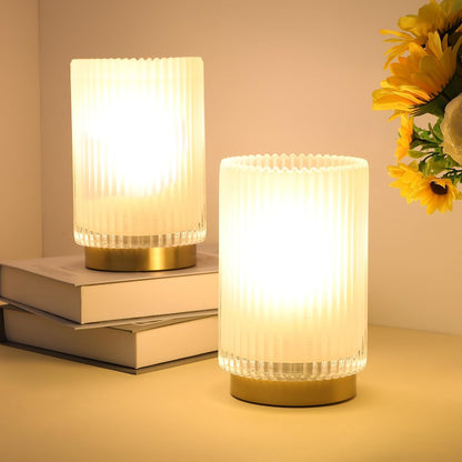 Battery Operated Lamp, Cordless Table Lamp with Timer, Desk Bedside Lamps with LED Warm Light, Glass Small Table Lamp for Bedroom, Bathroom, Living Room, Home Decor - Amber