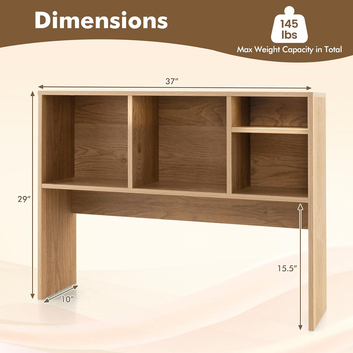 Desktop Bookshelf, Countertop Storage Hutch with 5 Shelves for Computer Desk, Desk 3-Tier Display Rack, Multipurpose Wood Desktop Hutch Storage Organizer for Dorm Office Home