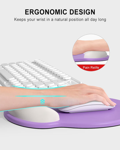 Ergonomic Mouse Pad with Wrist Rest, Comfortable Silicone Non-Slip Computer Pain Relief Gel Mouse Mat with Wrist Support for Gaming, Work, Office, Women & Men, Cute Pattern, Beige