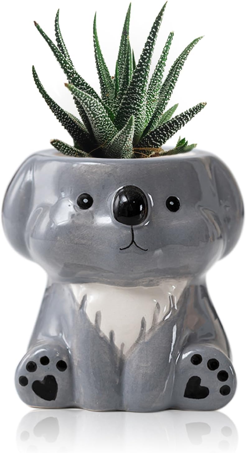 DIYOMR Cute Animals Planter, Mini Ceramic Cartoon Animal Shaped Succulent Flower Pot Indoor Air Plants Holder, Smooth Shiny Decorative Flower Cactus Planter - Plants Not Included (Panda)