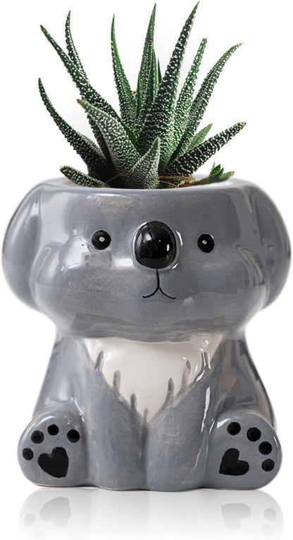 DIYOMR Cute Animals Planter, Mini Ceramic Cartoon Animal Shaped Succulent Flower Pot Indoor Air Plants Holder, Smooth Shiny Decorative Flower Cactus Planter - Plants Not Included (Panda)