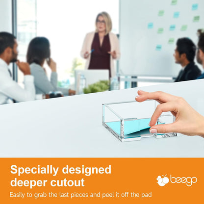 BEEGO Sticky Note Organizer - 4x6 in Crystal Clear Acrylic Notepad Holder & Dispenser for Dorm Room Office Desk Organization