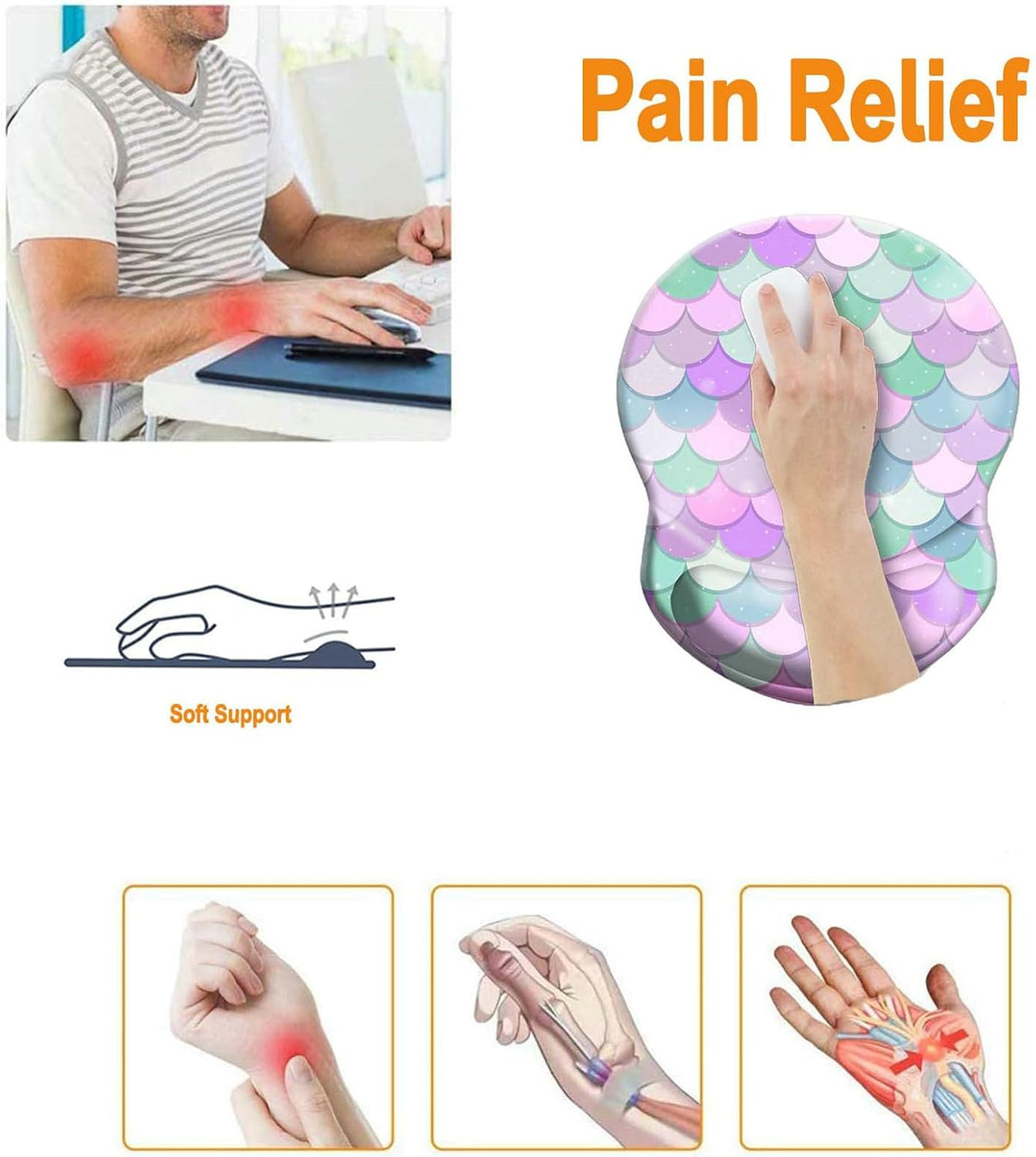 Wrist Support Mouse Pad Anti Slip Rubber Wrist Rest Mousepad 9in X 8in Small Desktop Notebook Mouse Mat for Working and Gaming (M-Pink Floral)