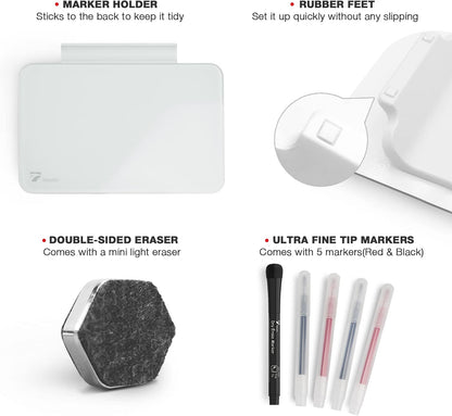 Small Glass Desktop Whiteboard Dry-Erase, Mini Pure Glass Whiteboard Stand