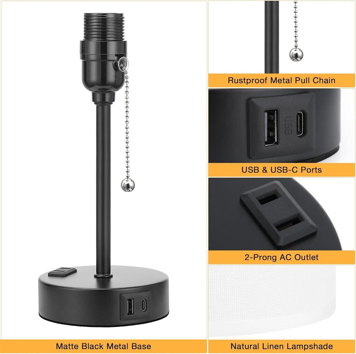 Dicoool Bedside Table Lamp for Bedroom - Small Desk Lamp with USB Ports